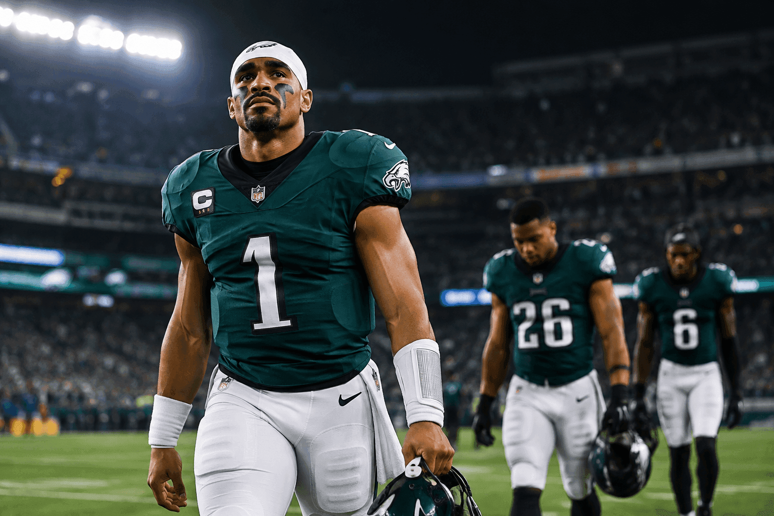 Editorial sports image for Eagles Offense Evaporates as Jalen Hurts Joins Saquon Barkley and DeVonta Smith on the Injury Report
