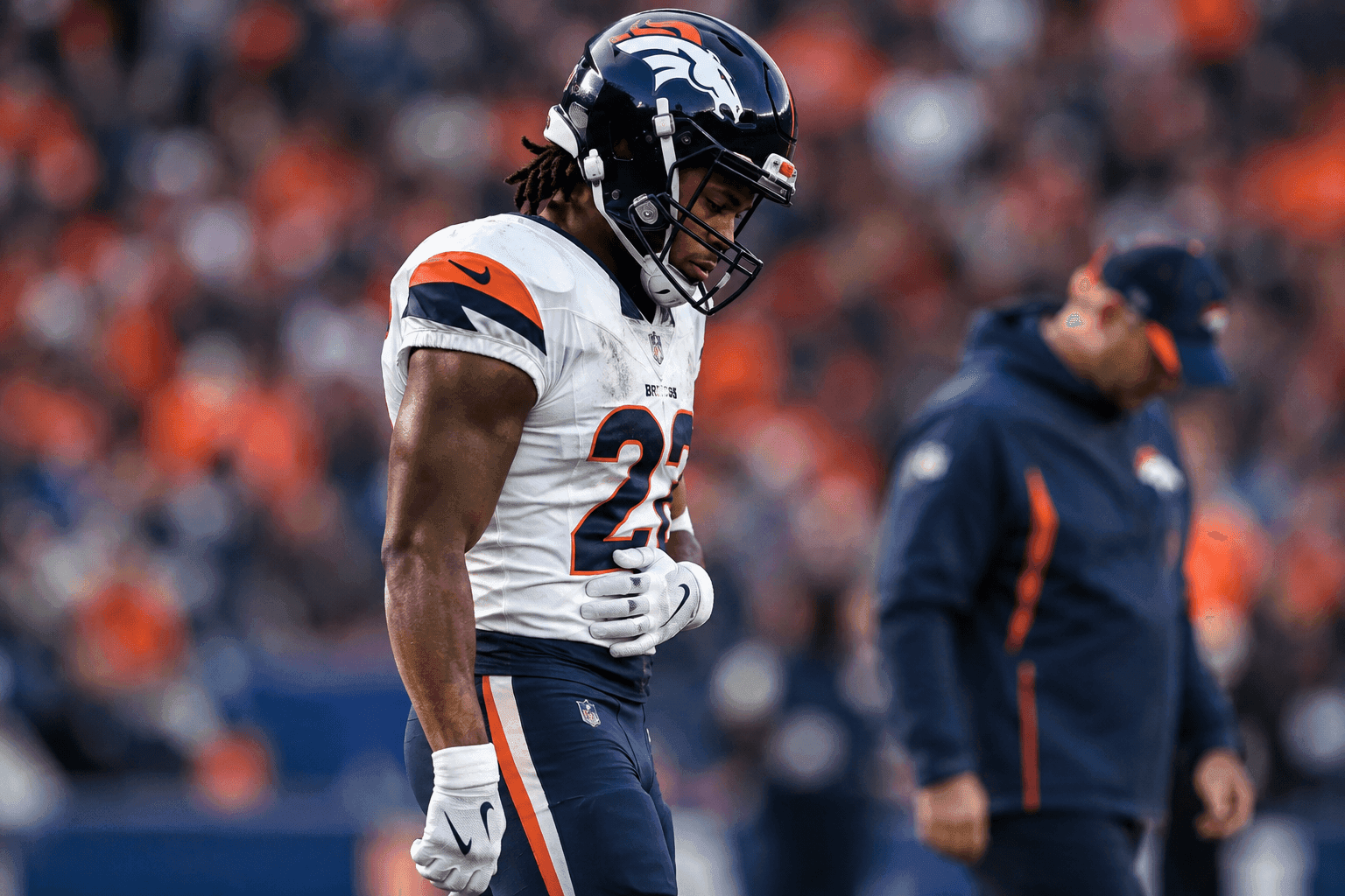 Editorial sports image for R.J. Harvey's Hamstring Adds Another Dent to the Broncos' Sputtering Offense