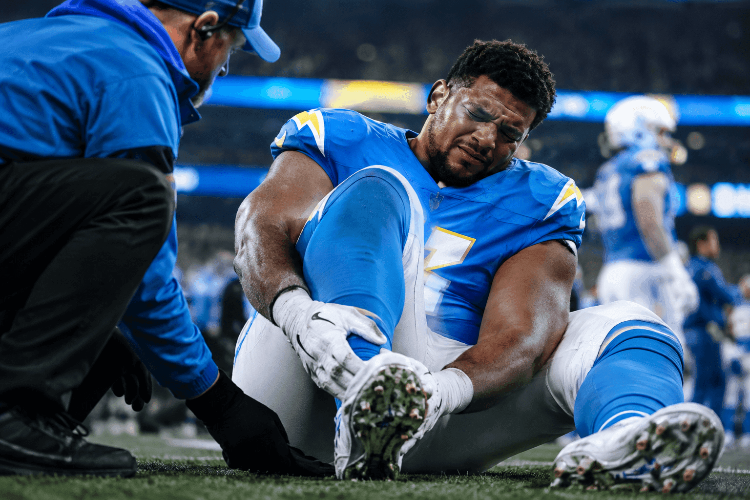 Editorial sports image for Chargers Lose Rashawn Slater to IR Following Tight-Rope Ankle Surgery