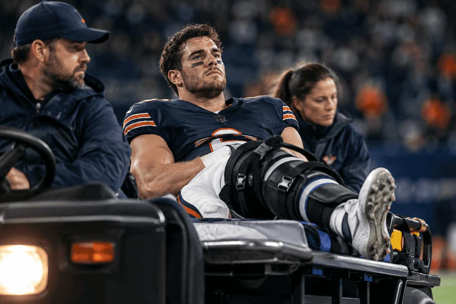 Editorial sports image for Bears Lose Cole Kmet to IR After Brutal Thursday Night Knee Injury