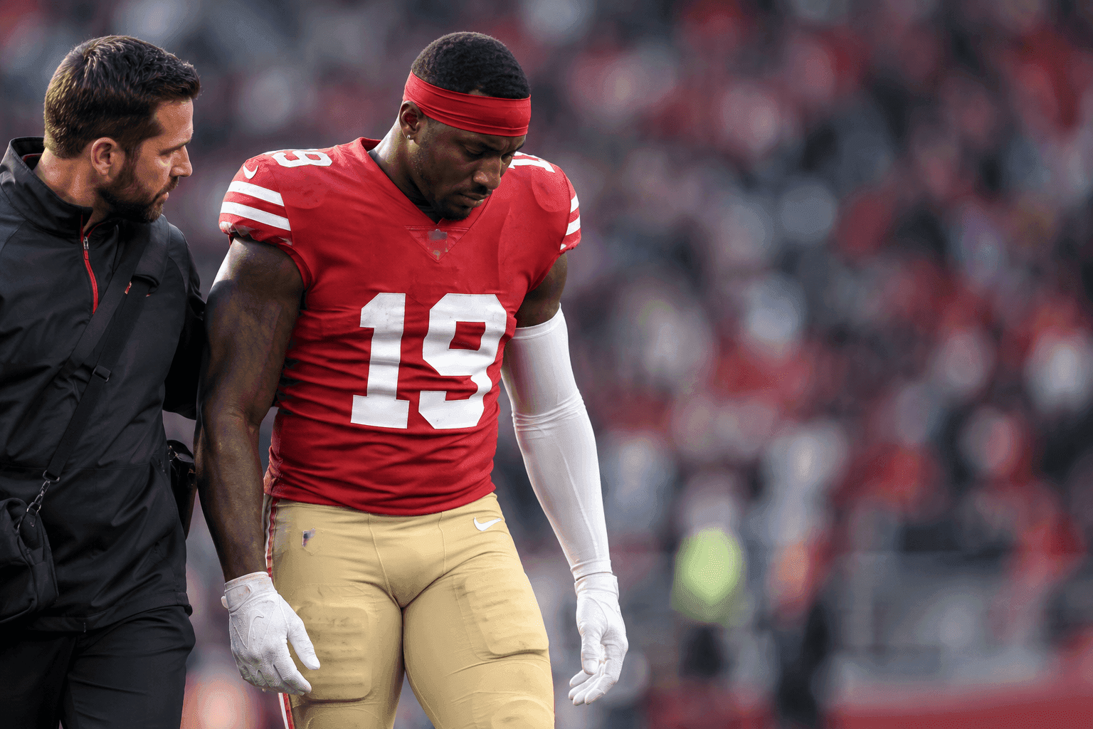 Editorial sports image for Deebo Samuel's Hamstring Injury Just Blew Up the 49ers' Offense