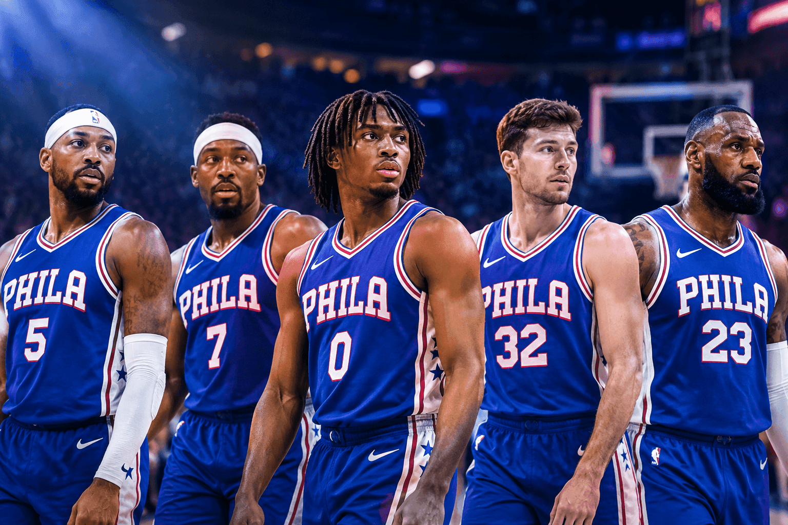 Editorial sports image for Sixers Roll Out Absurd LeBron-Maxey Starting Lineup Against Pistons