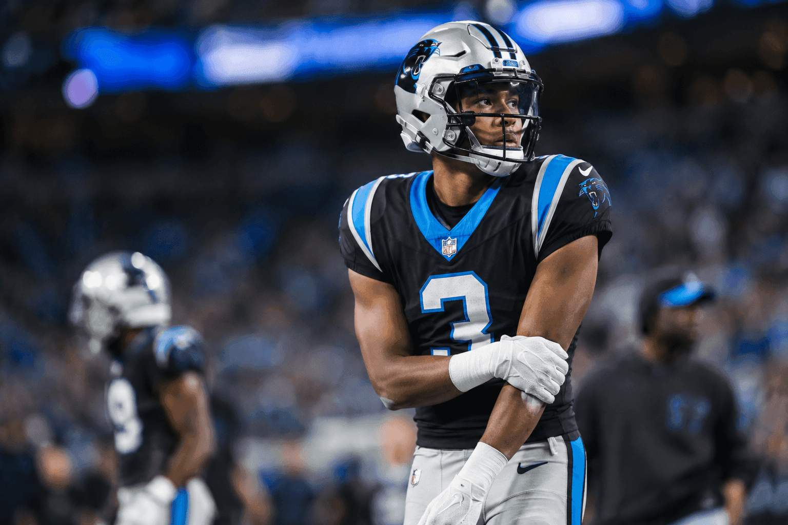 Editorial sports image for Panthers WR Jalen Coker Unlikely to Play Sunday Night Against Lions