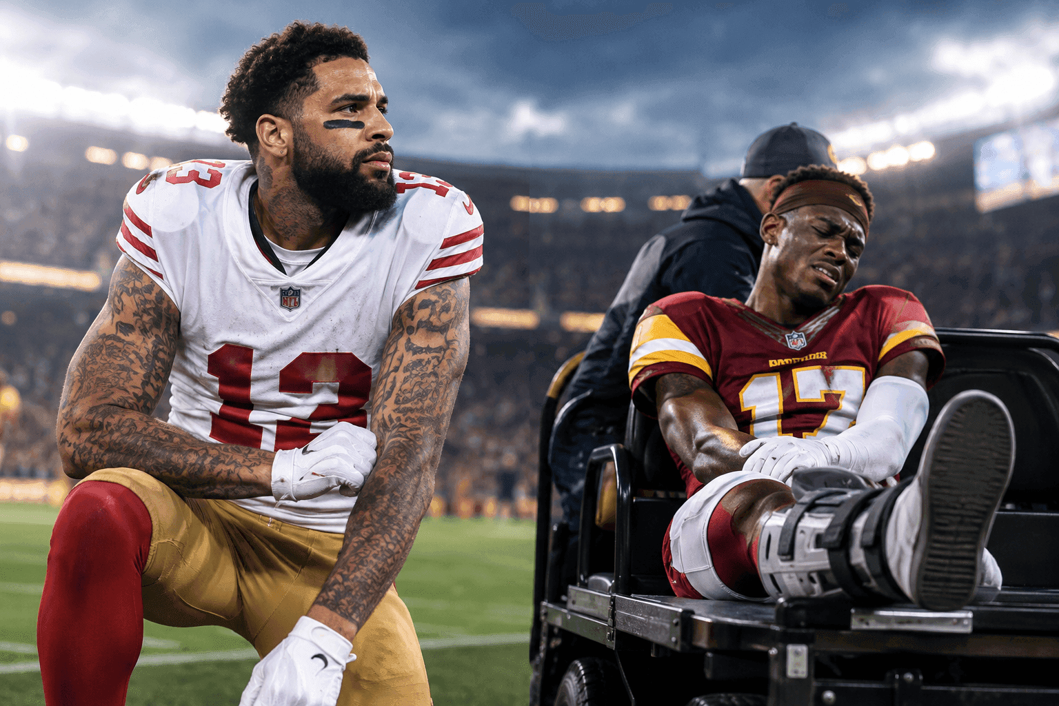 Editorial sports image for Terry McLaurin's Knee and Mike Evans' Achilles Turn 49ers-Commanders Into a MASH Unit