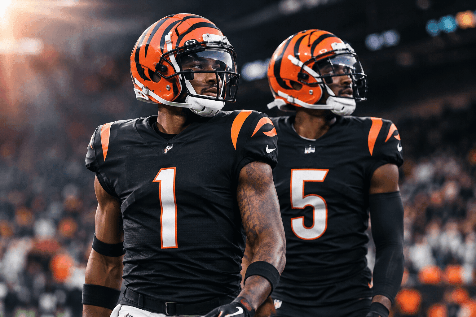 Editorial sports image for Ja'Marr Chase and Tee Higgins Both Active Against Dolphins