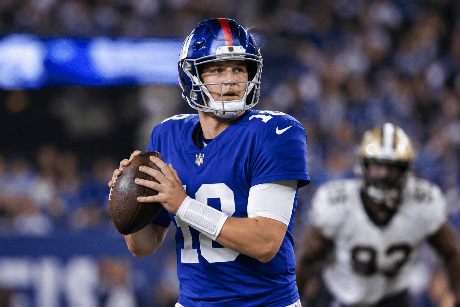 Editorial sports image for J.J. McCarthy Steps In For Giants Amid Blowout Against Saints