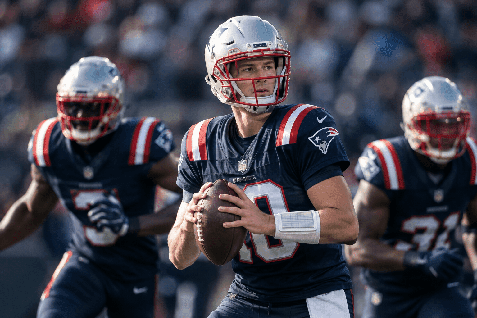 Editorial sports image for Patriots Rule Out A.J. Brown and TreVeyon Henderson Against Dolphins