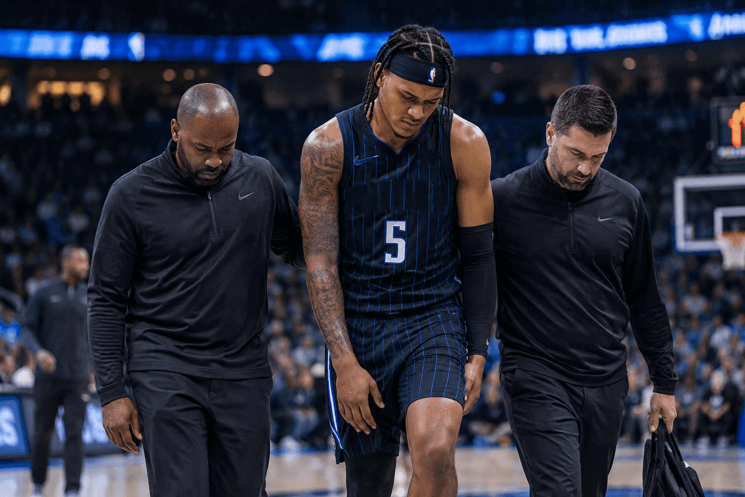Editorial sports image for Paolo Banchero Exits Friday's Game With Ankle Injury, Sending Magic Fans Into a Panic