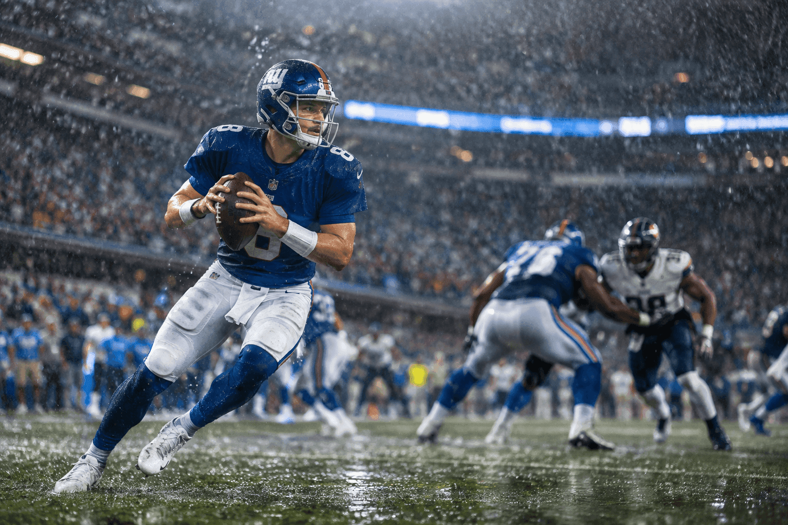 Editorial sports image for NFL Weather Warning: Rain Threatens to Wash Out Giants and Commanders Offenses