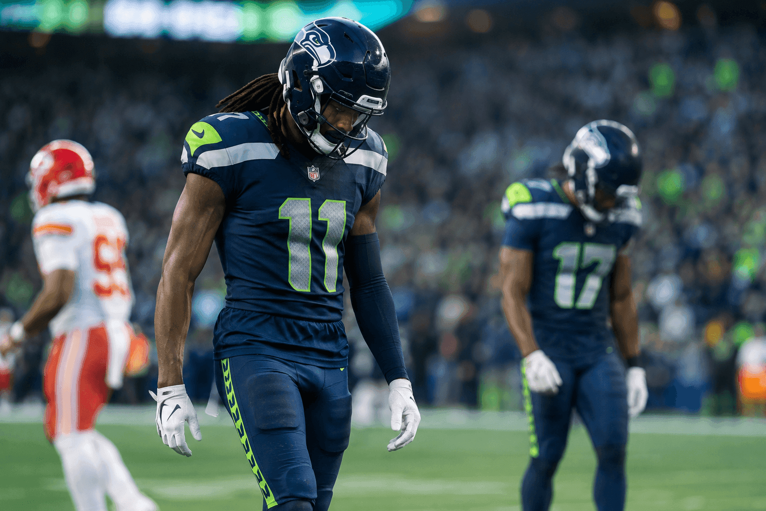 Editorial sports image for Seahawks Lose Rashid Shaheed and Velus Jones Jr. to Mid-Game Injuries