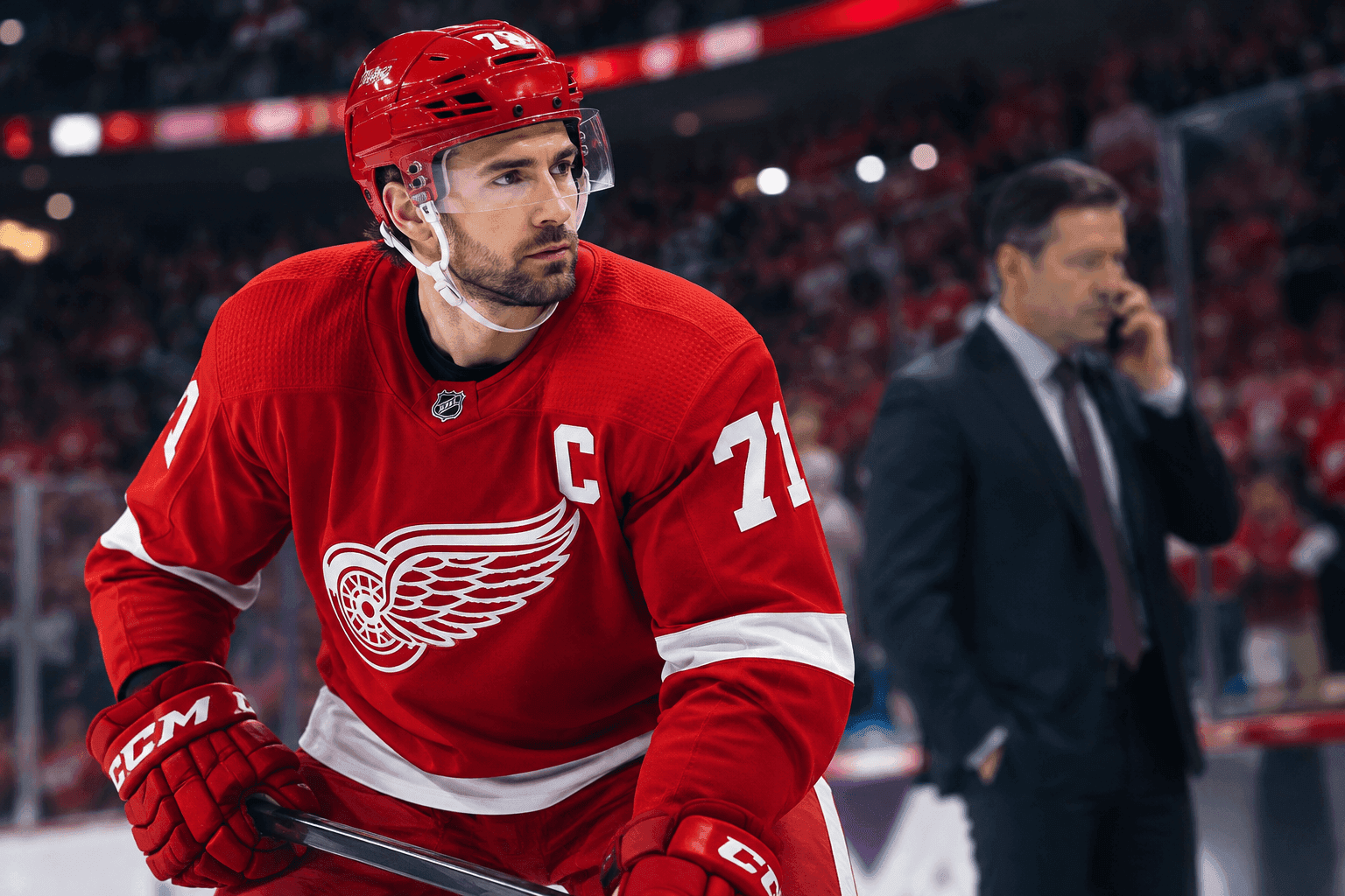 Editorial sports image for Red Wings GM Shawn Horcoff Puts a Neon 'For Sale' Sign on Dylan Larkin