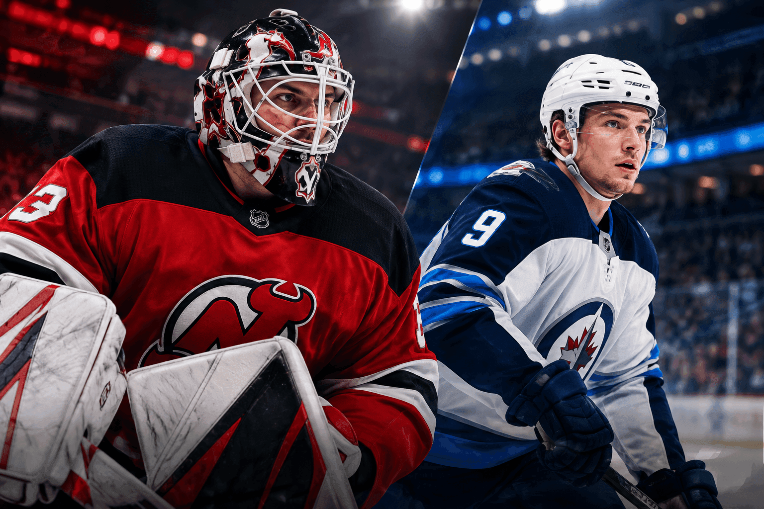 Editorial sports image for Devils Go All-In, Send Dawson Mercer to Jets in Blockbuster Connor Hellebuyck Trade