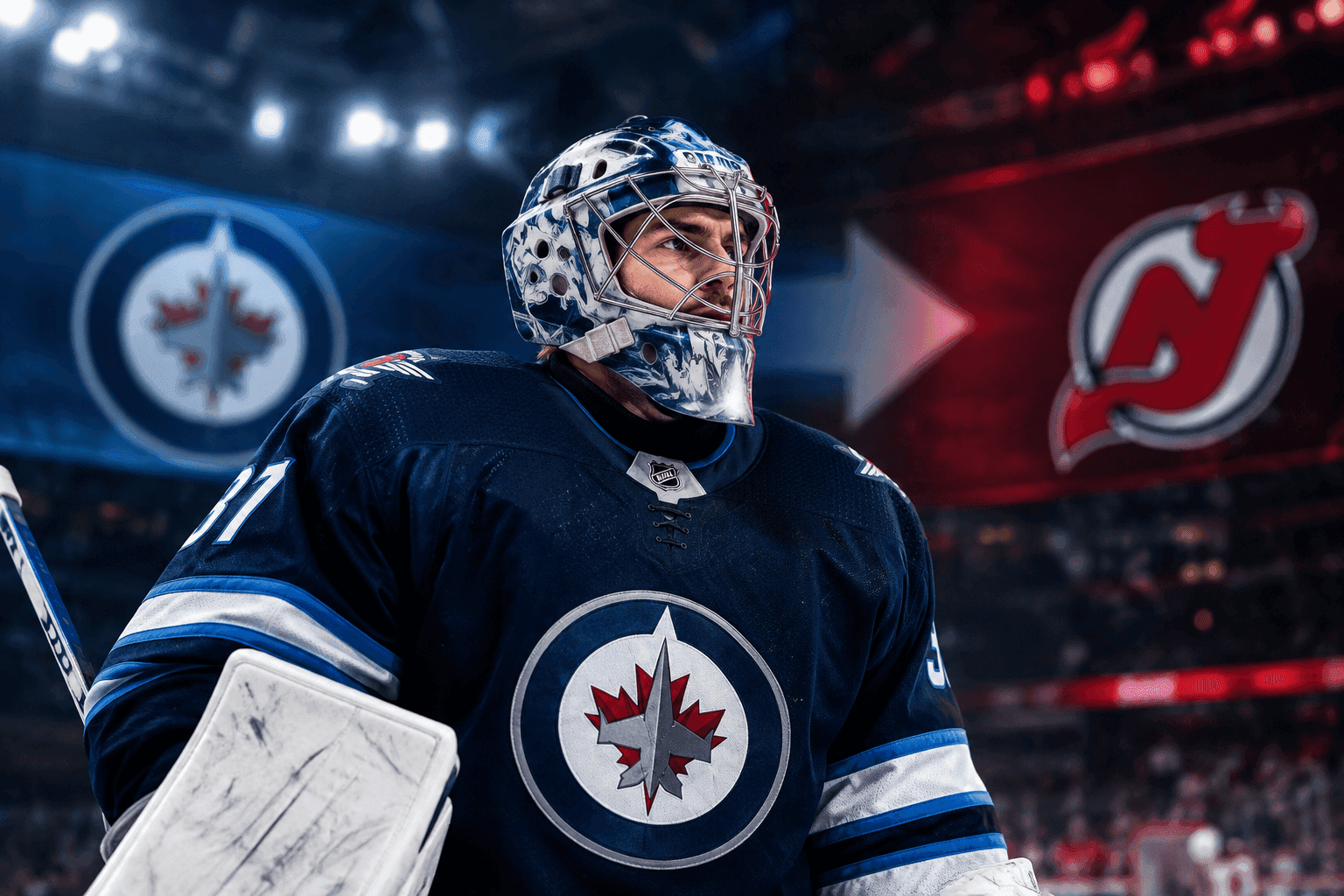 Editorial sports image for Connor Hellebuyck Gets His Wish as Jets Send Star Goalie to Devils
