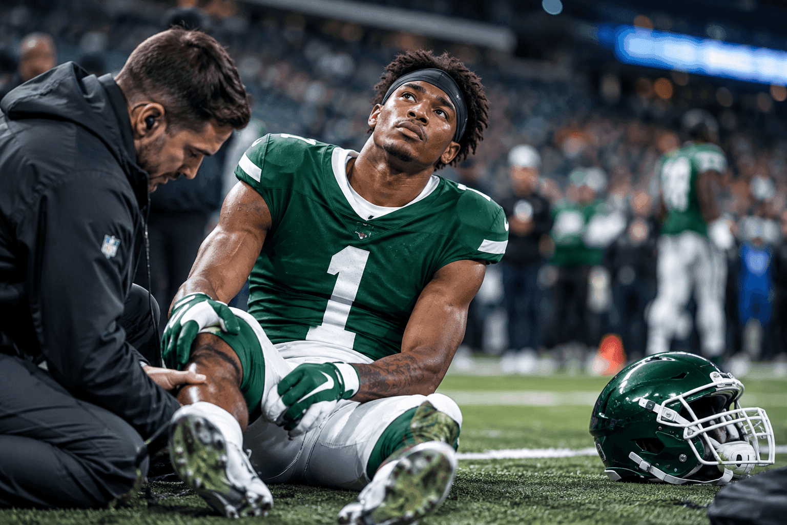 Editorial sports image for Jets rookie Omar Cooper Jr. suffers suspected high ankle sprain in win over Titans