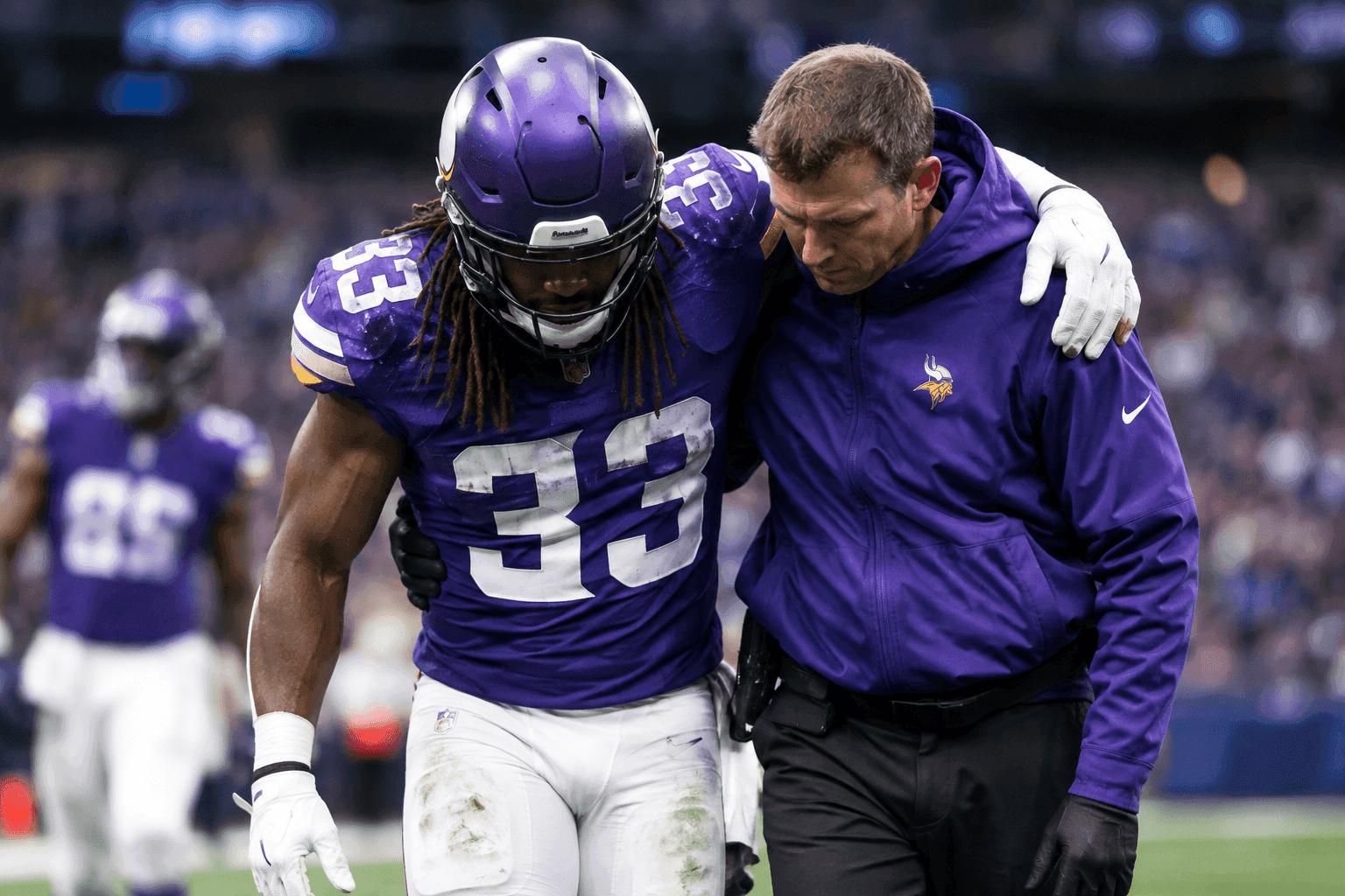 Editorial sports image for Vikings Backfield Hits Critical Mass as Aaron Jones Battles Knee Injury