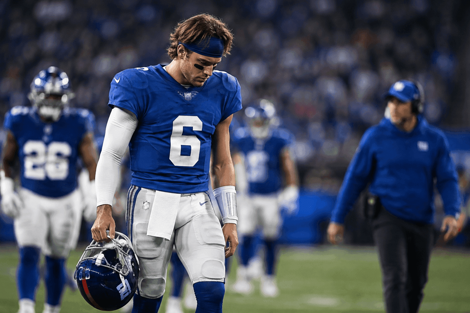 Editorial sports image for Jaxson Dart's Knee Injury Just Turned the Giants' Season Into a Jameis Winston Rollercoaster
