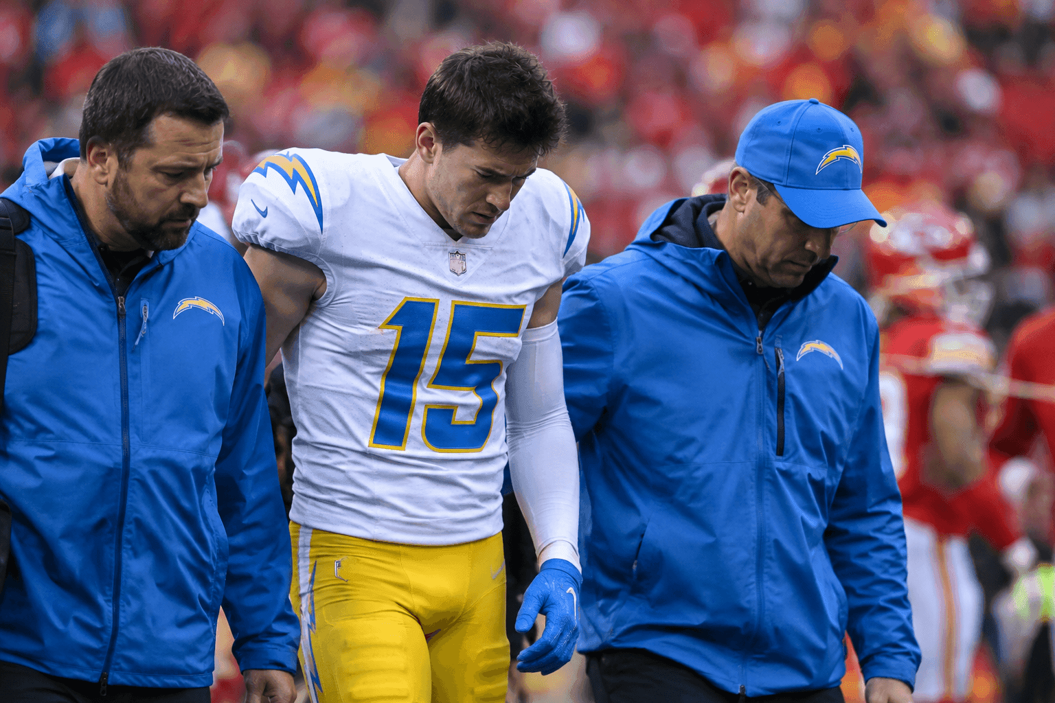Editorial sports image for Chargers WR Ladd McConkey Evaluated for Head Injury Against Chiefs