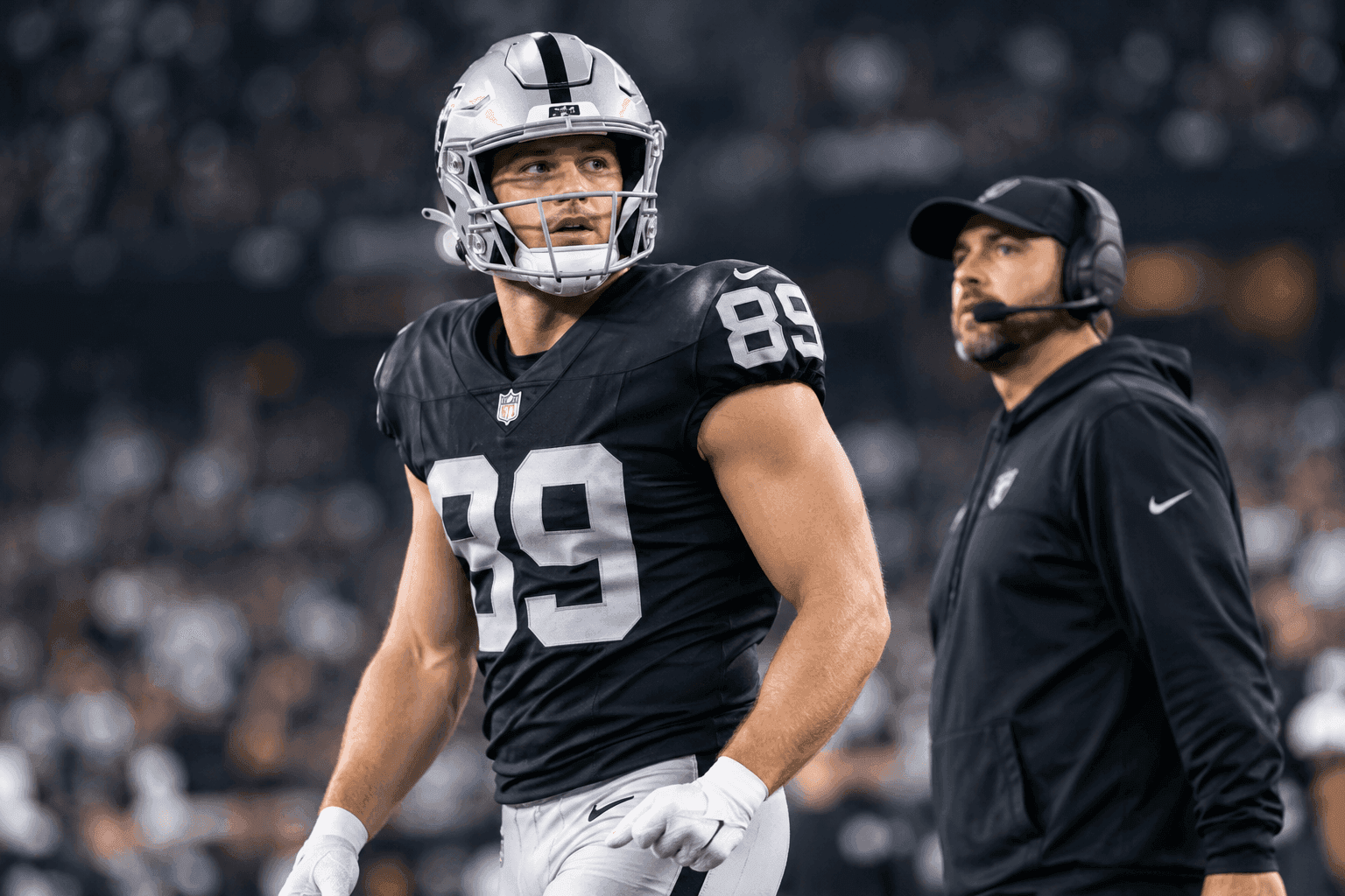 Editorial sports image for Brock Bowers is 'Day-to-Day' After Knee Surgery Because the NFL is Not a Normal Place