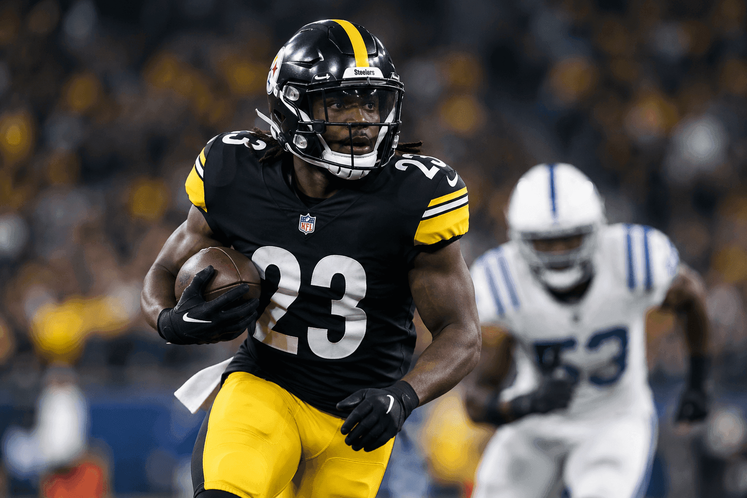 Editorial sports image for Steelers RB Rico Dowdle Unlikely to Play vs. Colts Due to Toe Injury