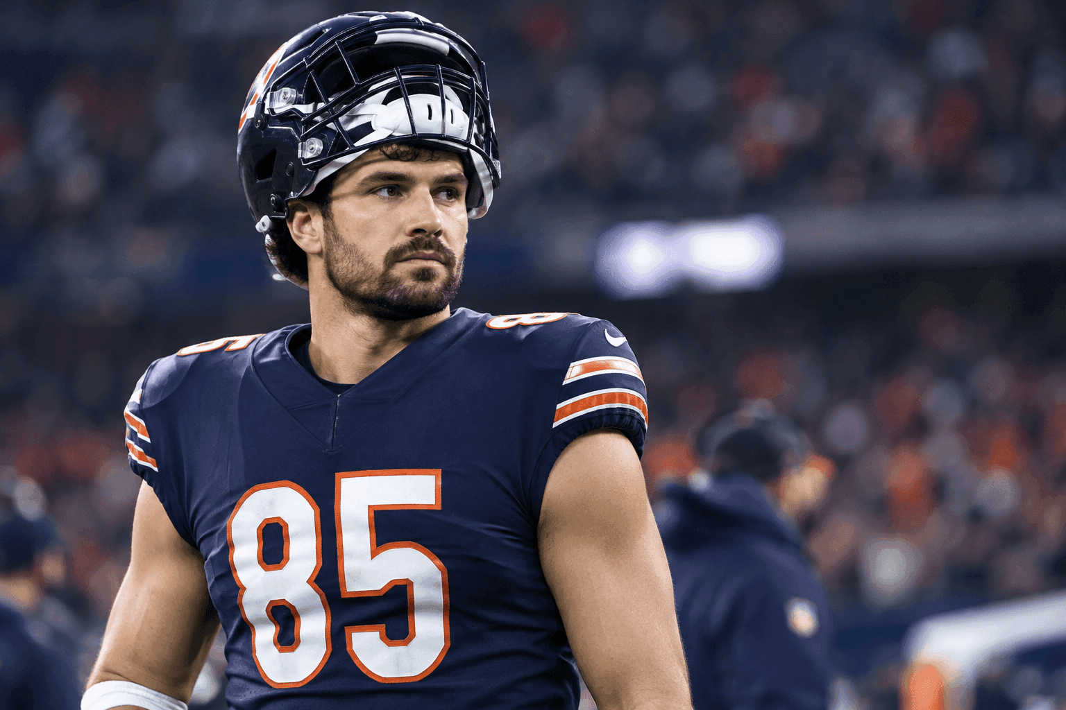 Editorial sports image for Bears Lose Cole Kmet to Knee Injury in Tight Game Against Patriots