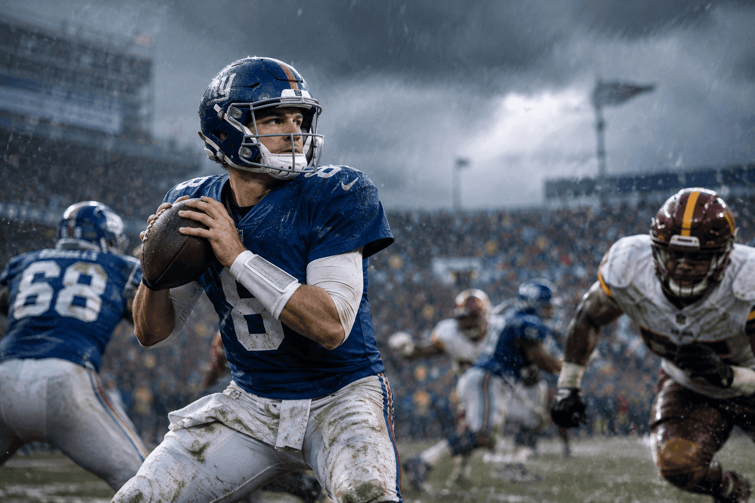 Editorial sports image for Wind, Rain, and NFC East Football: The Giants and Commanders Weather Report