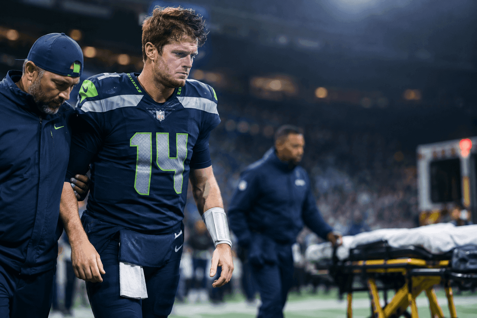 Editorial sports image for Sam Darnold Awaits MRI After Gritty Win, But Seahawks Expect 'Great News'