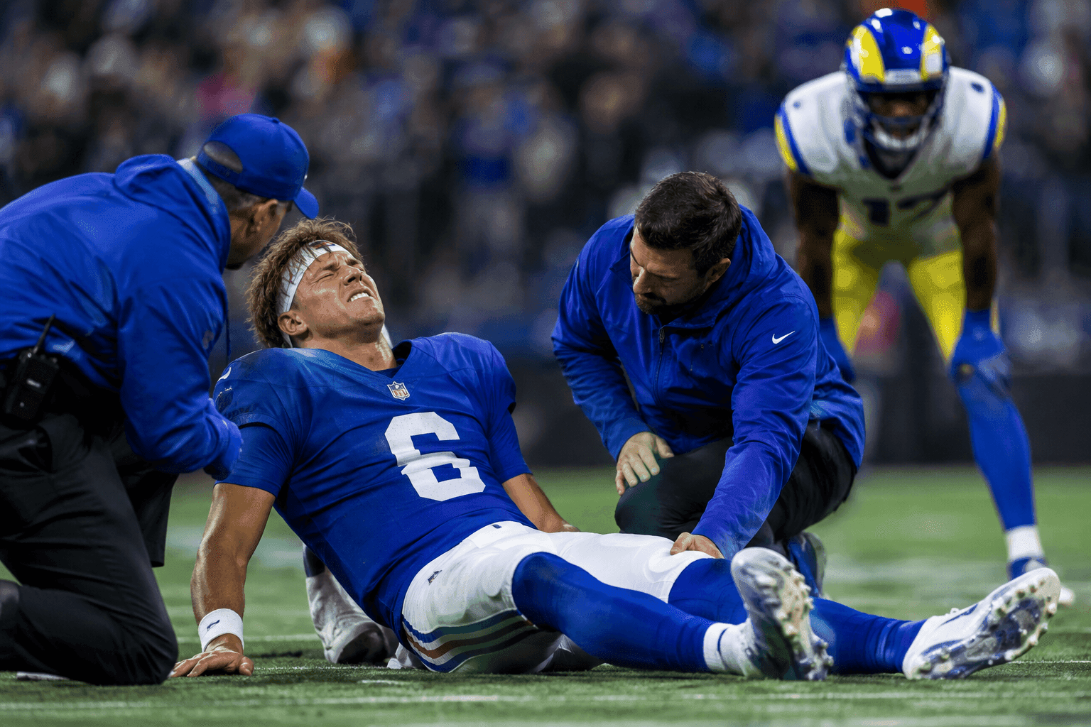 Editorial sports image for Jaxson Dart's Severe Knee Injury Hands the Giants' Season to Jameis Winston