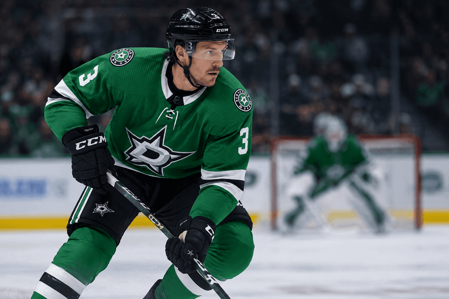 Editorial sports image for Stars Lose Human Shield Esa Lindell to Lower-Body Injury Ahead of Bruins Matchup