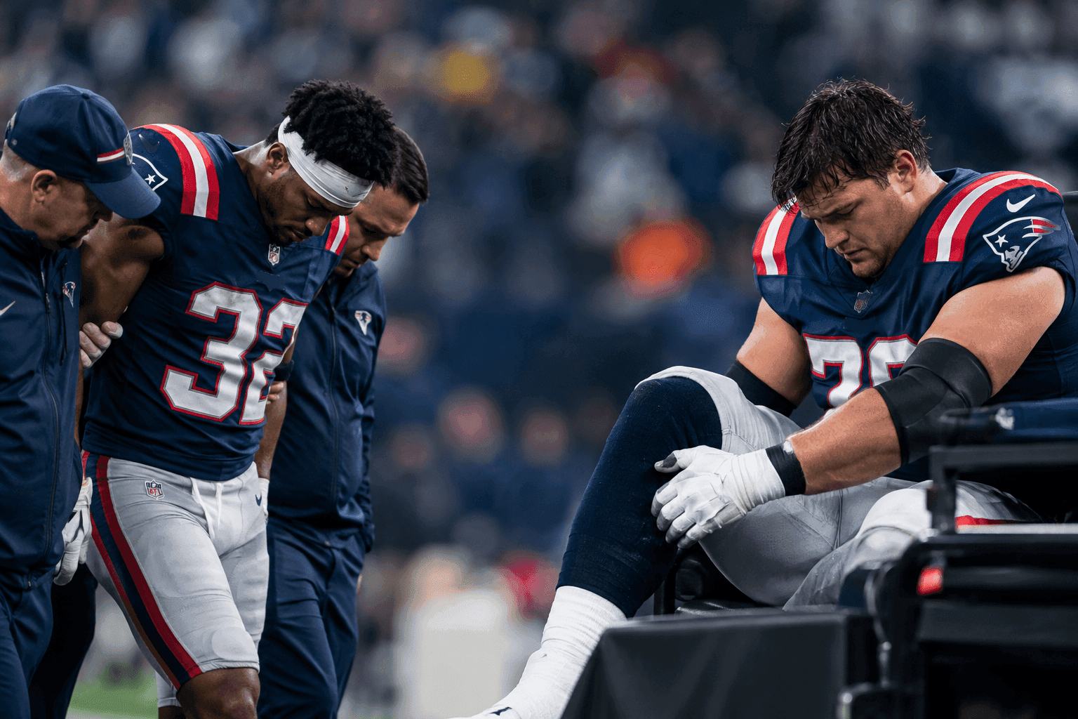 Editorial sports image for Patriots Lose TreVeyon Henderson and Will Campbell in Brutal Injury Double-Whammy