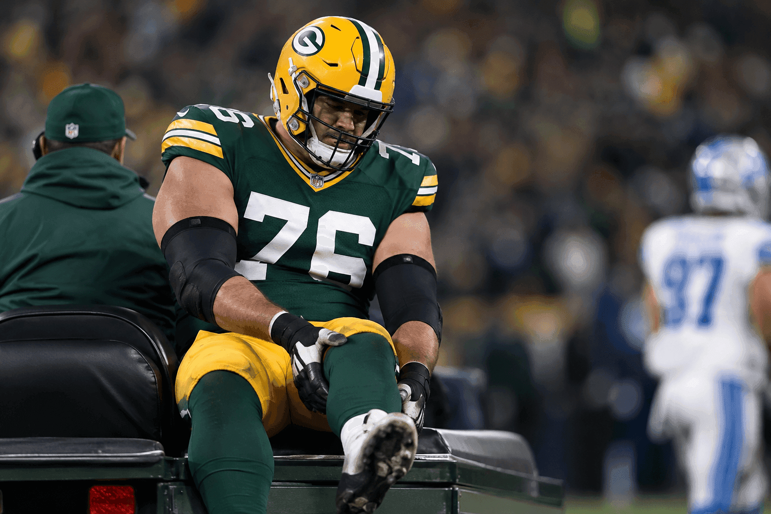 Editorial sports image for Packers Center Sean Rhyan's High-Ankle Sprain is a $33 Million Problem for Green Bay