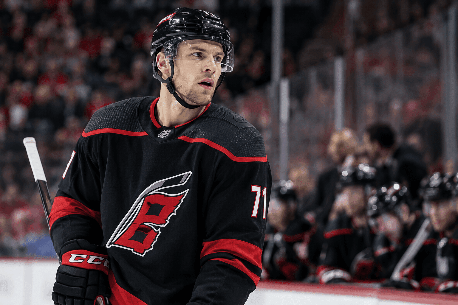 Editorial sports image for Taylor Hall Exits With 'Upper-Body Injury' as Hurricanes' Hot Start Hits a Speed Bump