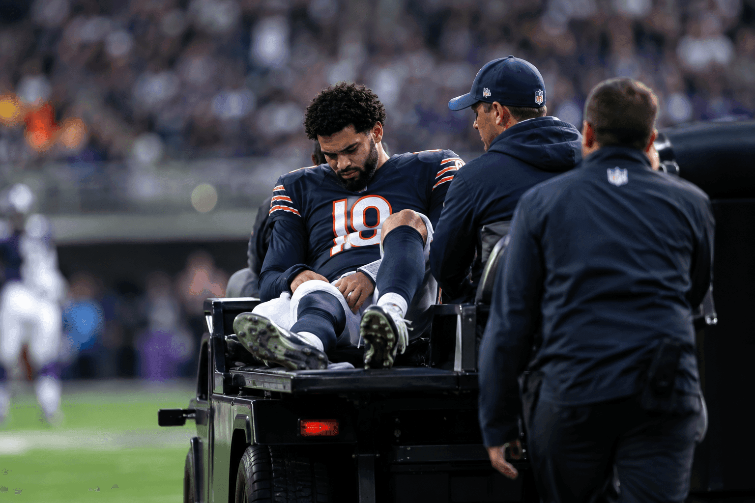 Editorial sports image for Caleb Williams Carted Off With Hamstring Injury as Bears' Nightmare Scenario Unfolds