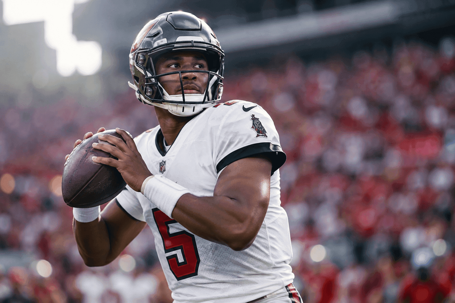 Editorial sports image for Buccaneers Hand Starting QB Job to Undrafted Rookie Jalon Daniels After Baker Mayfield Injury