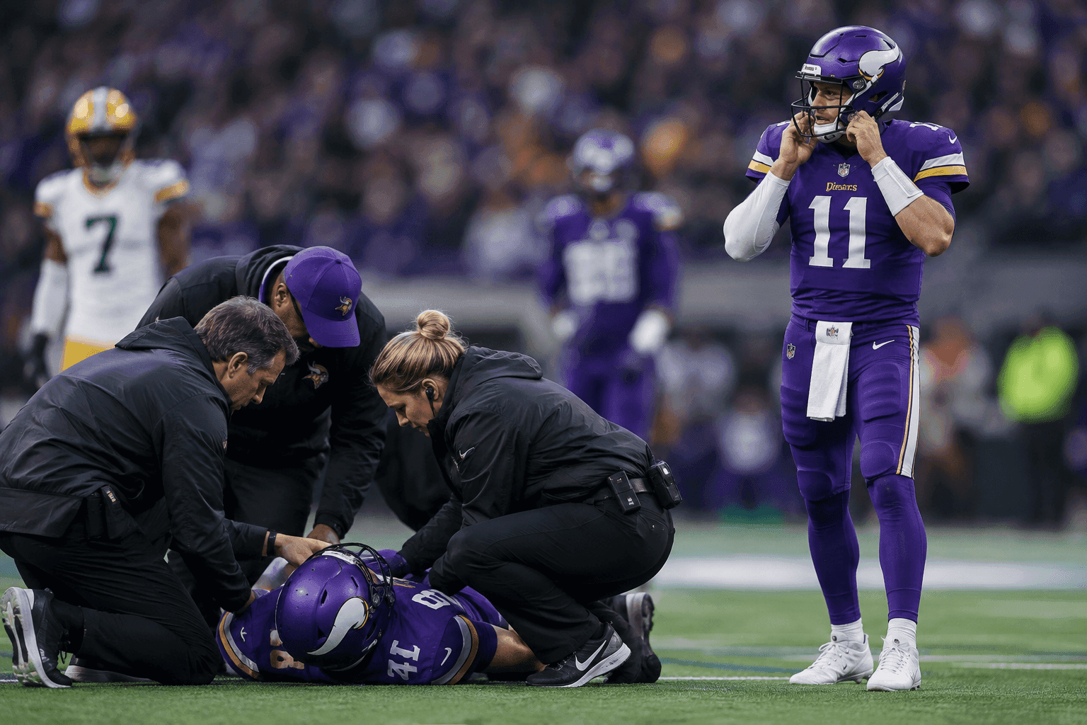 Editorial sports image for Kyler Murray Exits After Big Hit, Carson Wentz Takes Over for Vikings