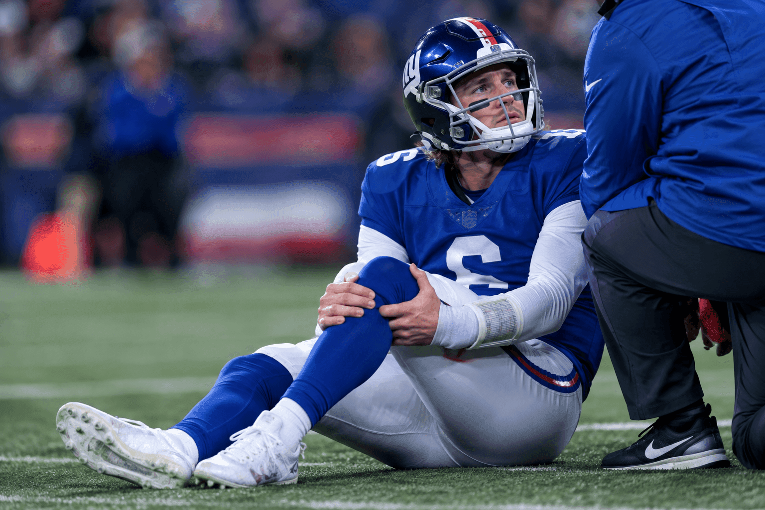 Editorial sports image for Jaxson Dart's Knee Injury Delivers a Brutal Reality Check to the Giants