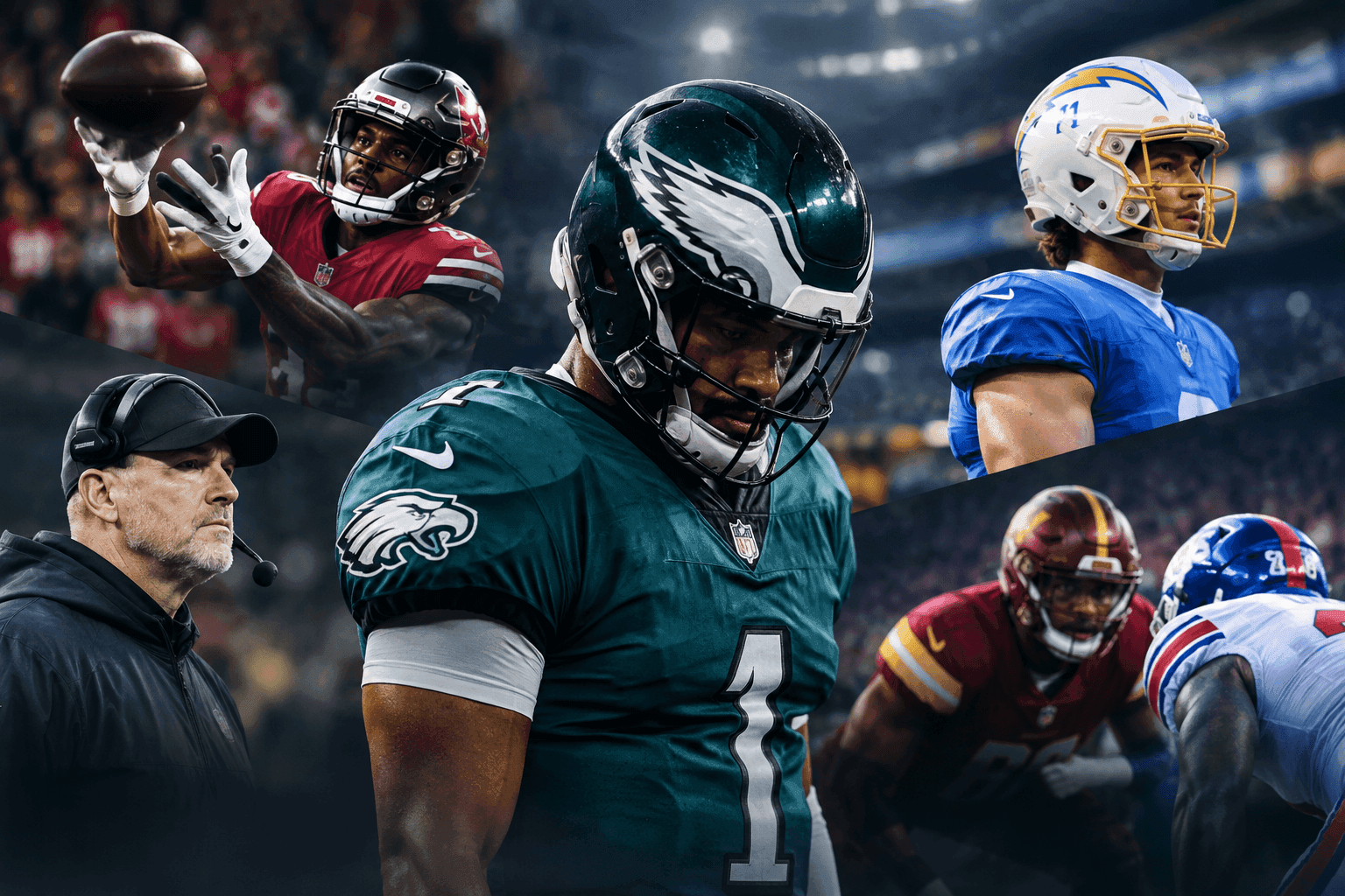 Editorial sports image for Week 6 NFL Panic Meter: Eagles Stumble, Chargers Face Trade Dilemma, and WR Market Heats Up