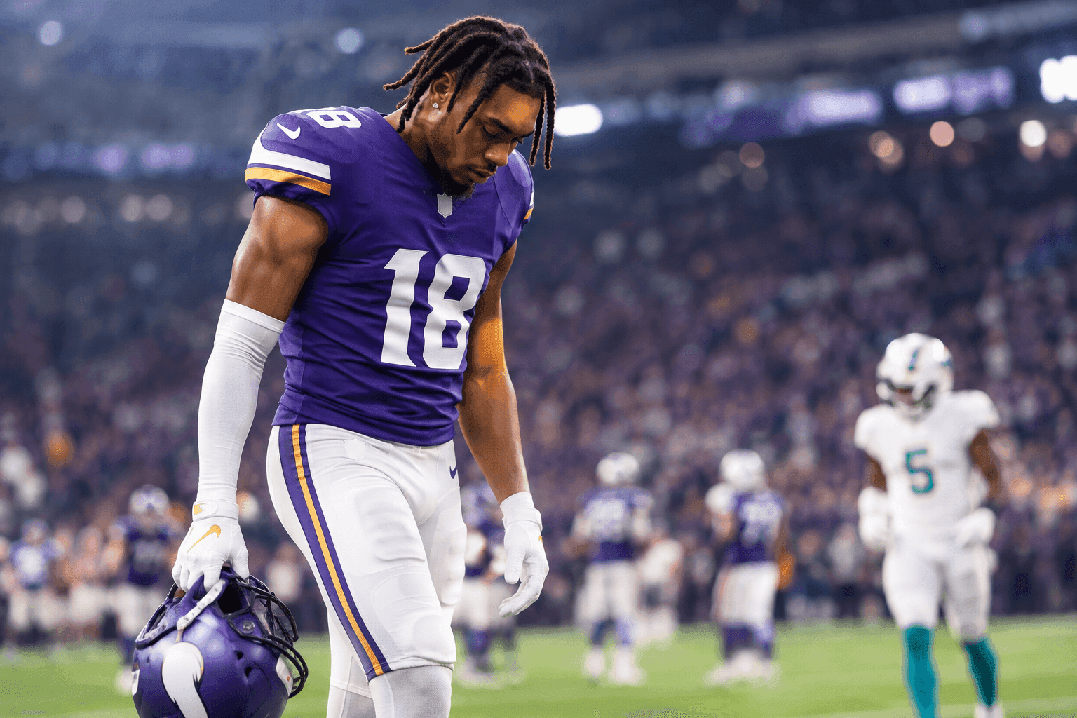 Editorial sports image for Justin Jefferson Ruled Out Against Dolphins With Ankle Injury