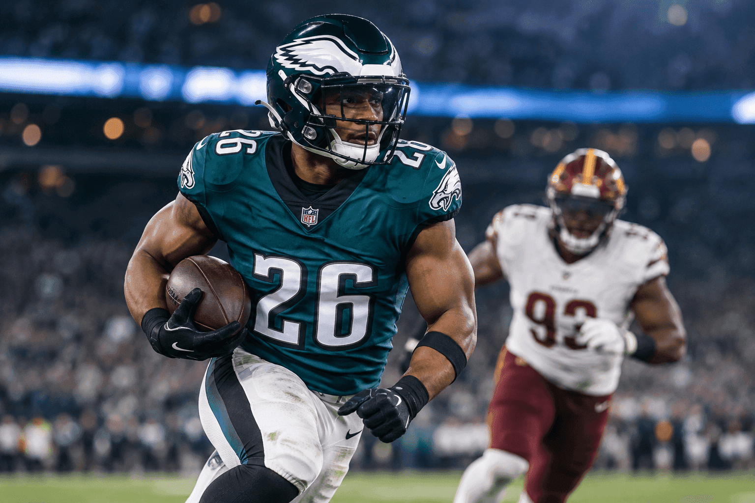 Editorial sports image for Saquon Barkley Returns to Save the 2-5 Eagles, But DeVonta Smith Remains Sidelined