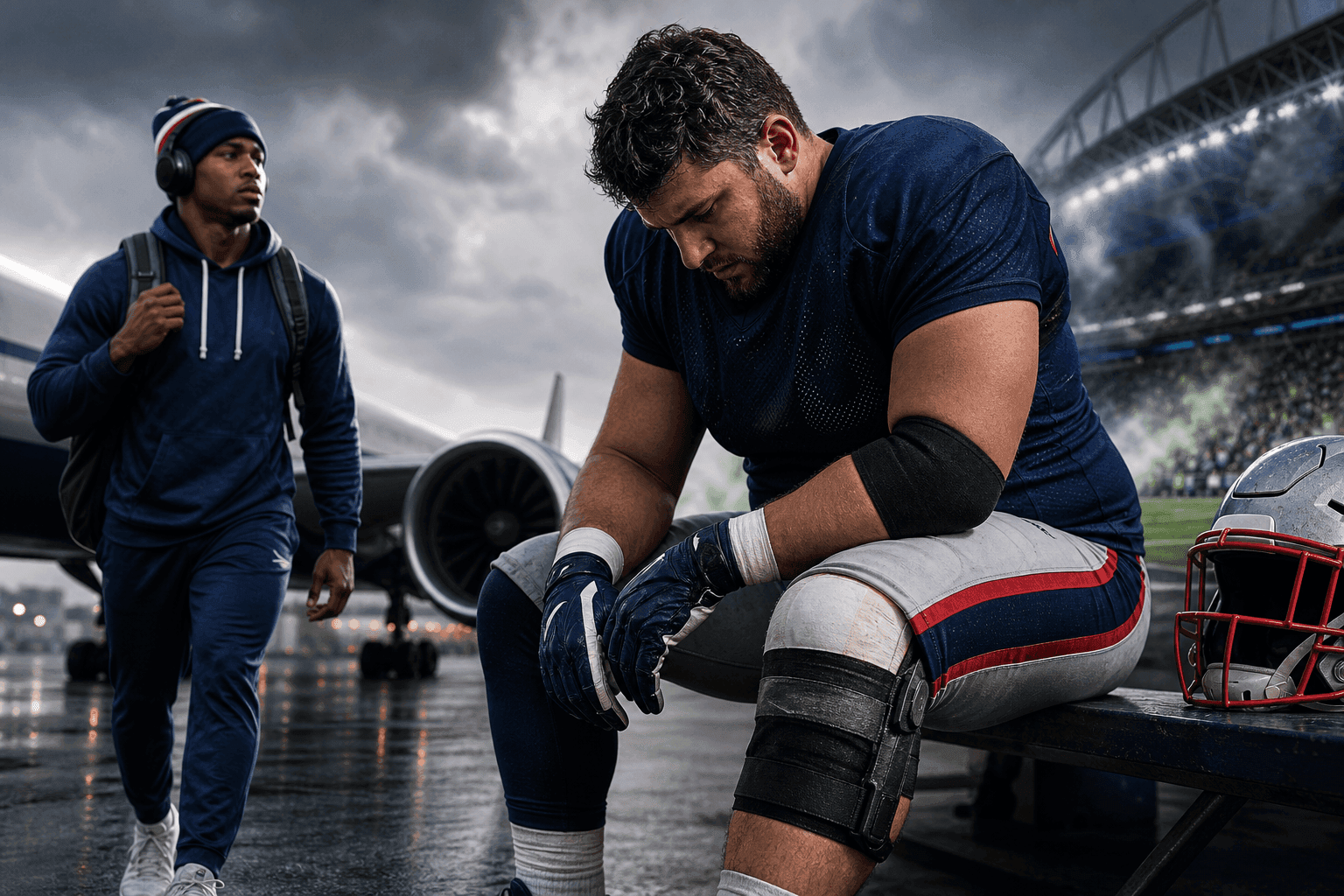 Editorial sports image for Patriots Leave Ben Brown Behind, Drag TreVeyon Henderson to Seattle for Week 1