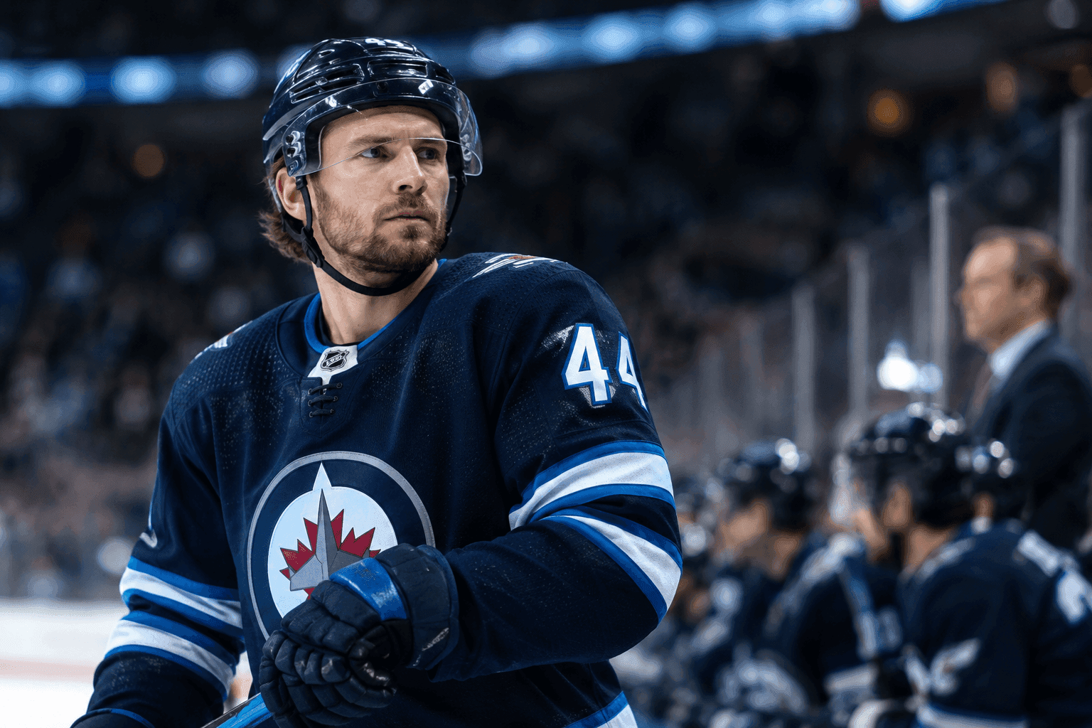 Editorial sports image for Josh Morrissey Ruled Out Tonight, Leaving Jets Blue Line Scrambling