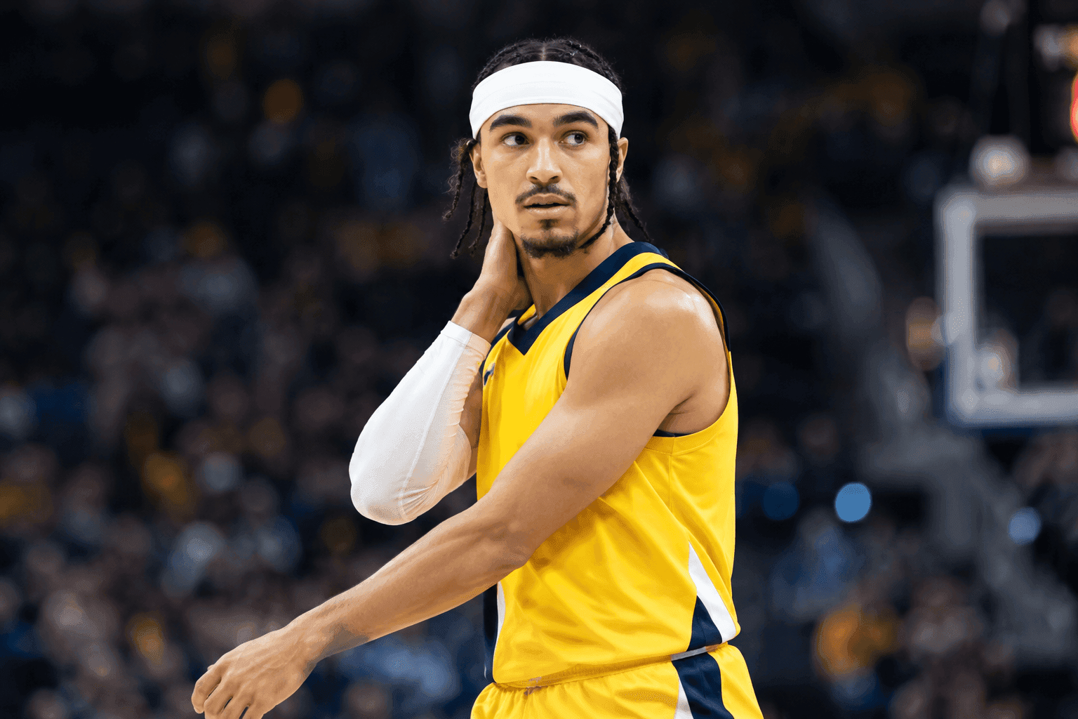 Editorial sports image for Andrew Nembhard Questionable Wednesday as Pacers Injury Roulette Continues
