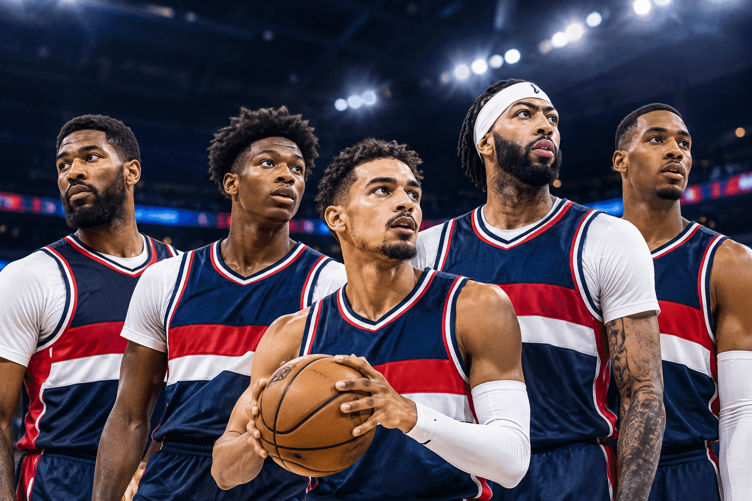 Editorial sports image for The Wizards' New Starting Lineup Looks Like a Glitched Video Game Roster