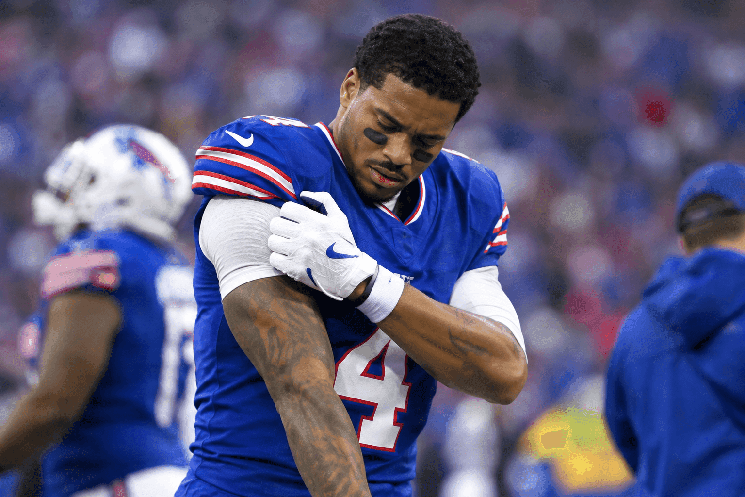 Editorial sports image for D.J. Moore's Shoulder Barks Again as Bills Drop Heartbreaker to Patriots