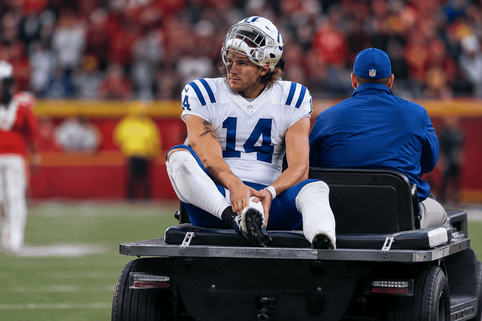 Editorial sports image for Alec Pierce Carted Off With Heel Injury, Sending Colts Fans Into a Panic