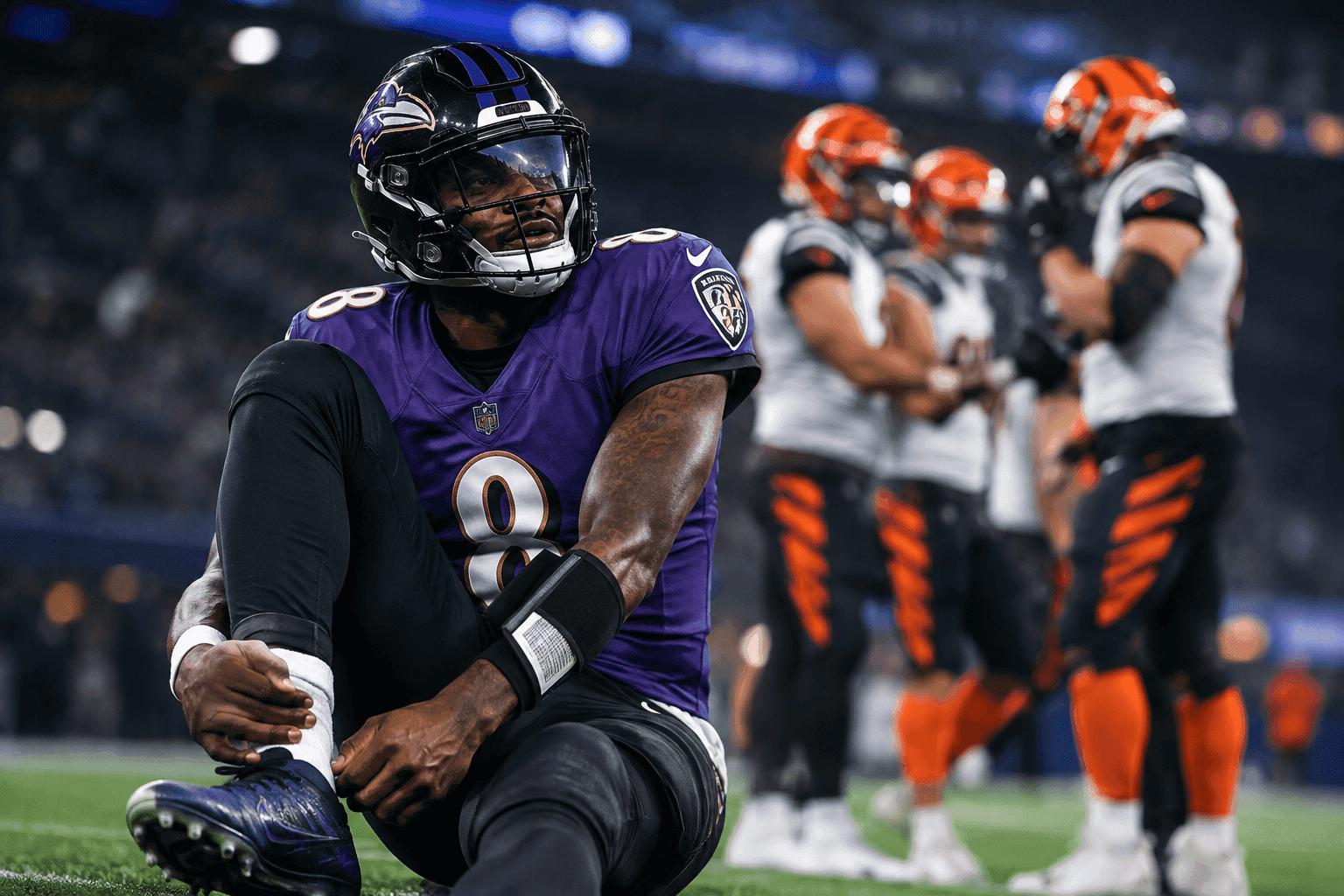 Editorial sports image for Lamar Jackson's Ankle and the NFL's Favorite Mystery Box: 'Day-to-Day'