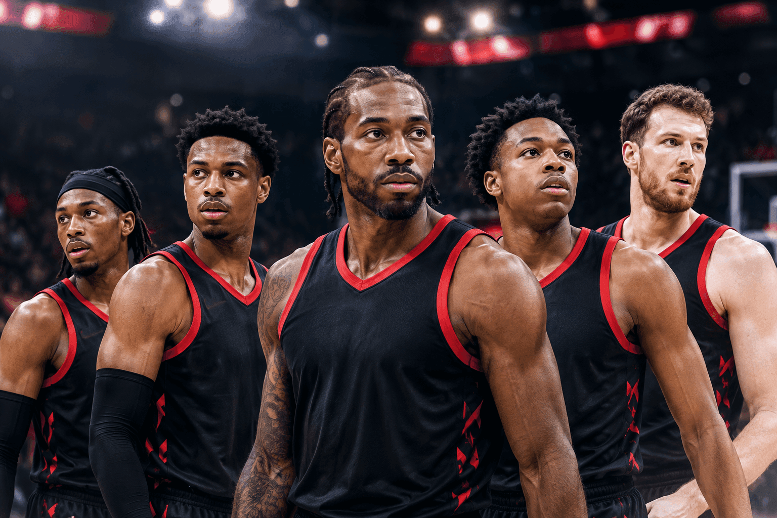 Editorial sports image for Kawhi Leonard and the Raptors' New Starting Five Are Officially Ready for Chaos