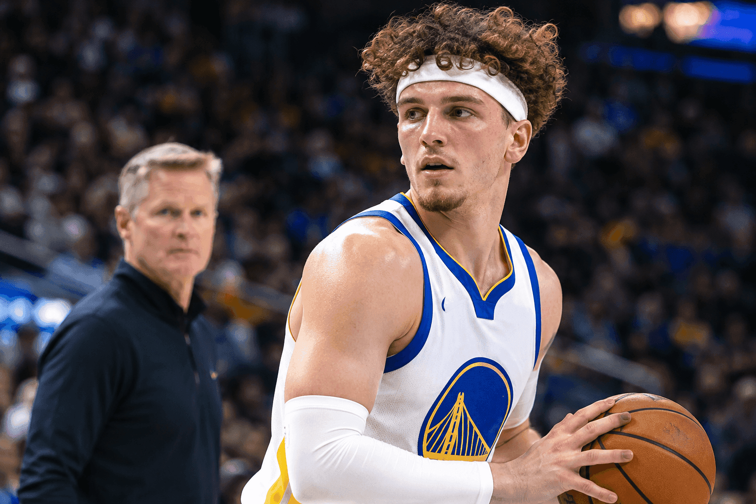 Editorial sports image for Steve Kerr Plugs Brandin Podziemski Back Into the Warriors' Starting Lineup