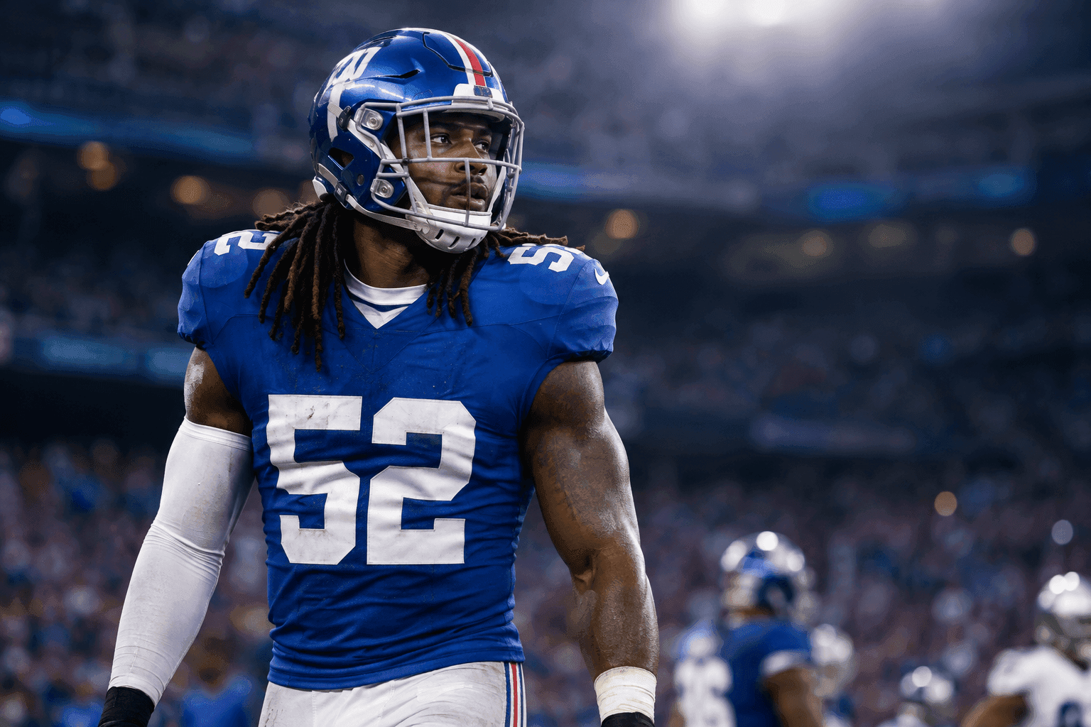 Editorial sports image for Giants Lose Top Tackler Tremaine Edmunds for the Season to a Brutal Chest Injury