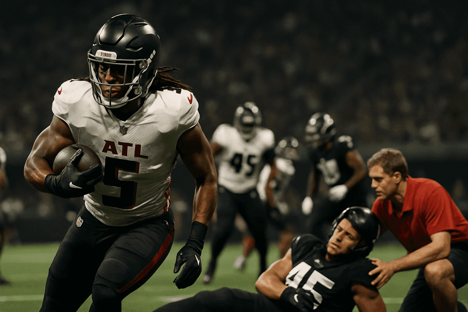 Editorial sports image for Bijan Robinson Gets $75 Million While the Falcons Lose Jalon Walker and Rediscover Live Tackling