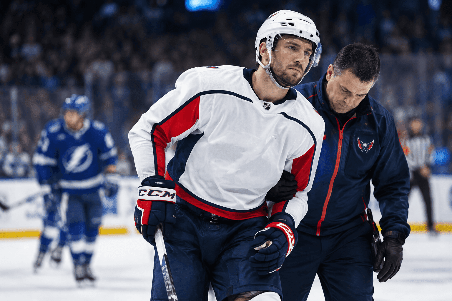 Editorial sports image for Capitals Lose Matt Roy to Lower-Body Injury in Frustrating Loss to Lightning